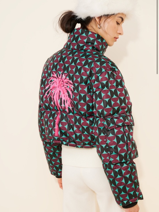 Cynthia Rowley Jackets & Blazers - Cynthia Rowley Geometric Print Puffer Jacket with Pink Embroidered palm tree
